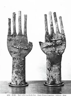 Images Dated 28th May 2008: Bronze hands with gold studs preserved in the Gregorian Etruscan Museum, Vatican City