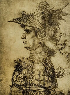 Images Dated 16th March 2011: Bust of a warrior in profile, drawing, Leonardo da Vinci, The British Museum, London