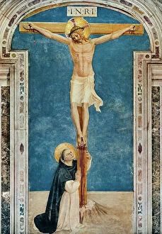 Images Dated 18th February 2011: Christ Crucified and San Domenico; fresco by Fra Angelico. Museo di San Marco, Florence