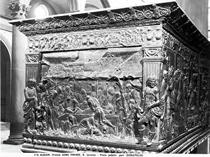 Images Dated 6th February 2007: Christ laid in the tomb; close up of Donatello's pulpit, Basilica of San Lorenzo, Florence