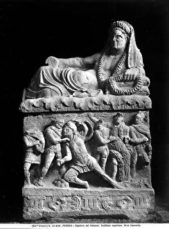 Images Dated 30th January 2007: Cinerary urn with figure of the deceased lying down, work in the Hypogeum of the Volumni in Ponte