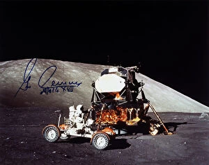 Images Dated 29th November 2006: The commander Eugene A. Cernan during the Apollo 17 lunar mission. The photo is signed by Cernan