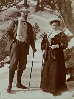 Natale E Neve Stampe: Christmas snow, couple saint moritz