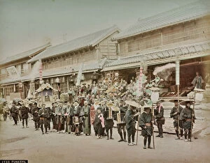 Japan: Crowd of people in traditional clothes during a funeral, Japan