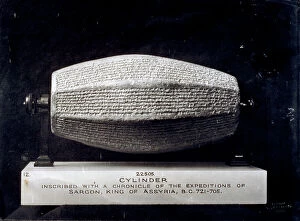Images Dated 23rd May 2008: A cylinder with cuneiform inscription with the annals of the Assyrian king Sargon II