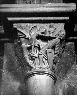Images Dated 16th July 2009: David and Goliath, capital of the church of Saint-Madeleine, Vezelay