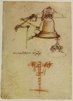 Images Dated 13th October 2009: Design for making a bronze bell, drawing from the Codex Forster II, c.10v, by Leonardo da Vinci