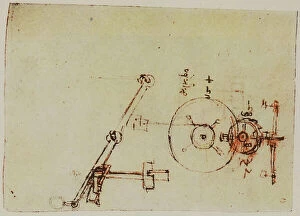 Images Dated 13th October 2009: Designs for making wheels and gears, drawing from the Codex Forster II, c.13r, by Leonardo da Vinci