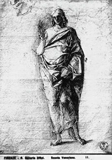Images Dated 24th May 2010: Drawing depicting a cloaked male figure, by the Venetian School
