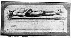 Images Dated 24th May 2010: Drawing depicting a nude youth lying on a base, Uffizi, Florence