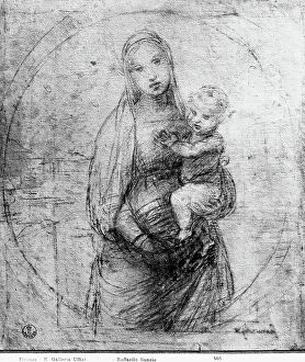 Images Dated 23rd August 2011: Drawing with the Madonna with Child inside a circle. Work by Raffaello preserved in the Room of