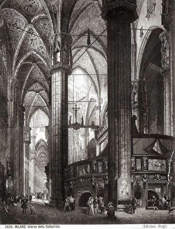 Images Dated 28th February 2008: Engraving representing the interior of the Cathedral of Milan