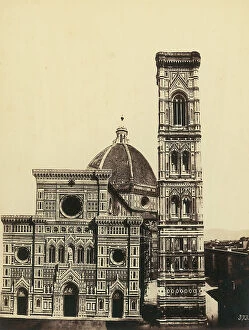 Florence Collection: Facade of the Cathedral in Florence, flanked by Giotto's celebrated Campanile