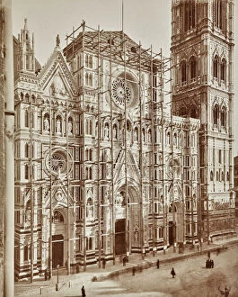 Florence Collection: The facade of the Cathedral in Florence under renovation, with the scaffolding covering