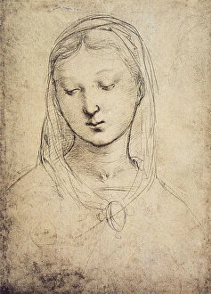 Images Dated 25th February 2011: Face of the Virgin; drawing of Raphael. British Museum, London