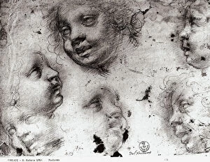 Images Dated 7th March 2008: Faces of children. Drawing by Pontormo, in the Gabinetto dei Disegni e delle Stampe