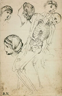 Images Dated 5th August 2010: Some female heads and a skeleton; drawing by Raphael. British Museum, London