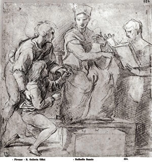 Images Dated 7th March 2008: Four figures (Madonna and Child?). Drawing by Raphael, in the Gabinetto dei Disegni e delle Stampe