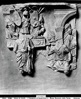 Images Dated 7th August 2009: Fragment of a slab decorated in relief depicting a triumphal scene, in the National Museum of Rome