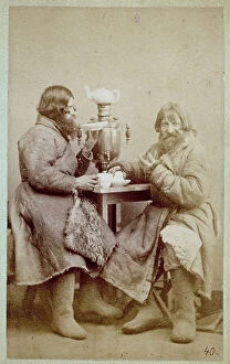 Images Dated 2nd November 2011: Full-length portrait of two Russian men in heavy winter clothing, with full beards and long hair