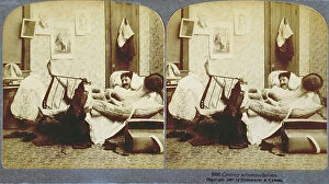 Images Dated 8th November 2011: Genre scene: a man is sleeping on a disorderly bed, his legs uncovered