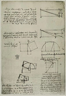 Images Dated 30th September 2009: Geometric studies on squares, semi-circles and triangles, writings by Leonardo da Vinci