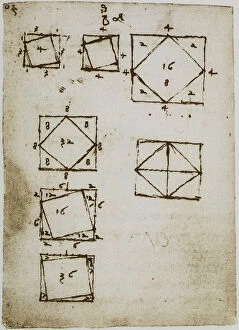 Images Dated 23rd April 2009: Geometrical calculations with squares and triangles, page from the Codex Forster II, c.129v