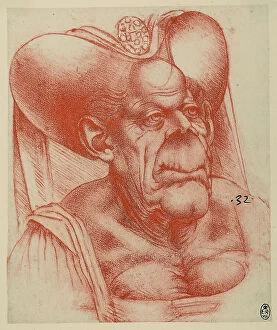 Images Dated 23rd April 2009: Grotesque caricature, sanguine drawing on white paper turned yellow by Leonardo da Vinci