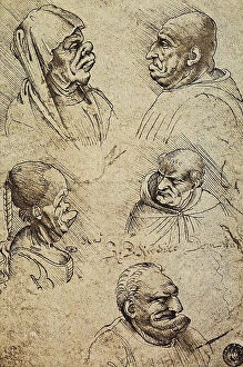 Images Dated 15th March 2011: Five grotesque heads, drawing, Leonardo da Vinci, Gallerie dell'Accademia, Venice