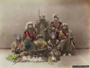Japan: Group of men of the Ainu people in traditional dress, Japan