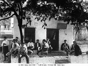 Images Dated 20th March 2009: Group of men sitting outside a cafe in Embonas, island of Rodi