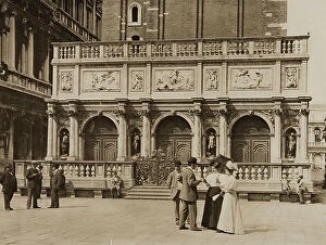 Images Dated 6th April 2010: Group portrait in front of the Loggetta and the base of the bell tower of San Marco, Venice