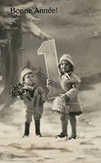Images Dated 4th December 2009: Happy New Year: children posing with a number one