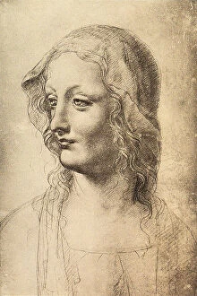 Images Dated 10th March 2011: Head of a young woman, drawing by Leonardo da Vinci (School of), Gabinetto dei Disegni e Stampe