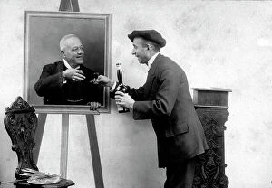 Images Dated 2nd February 2009: Humorous scene showing a painter who offers an alcoholic drink to the man portrayed in his painting