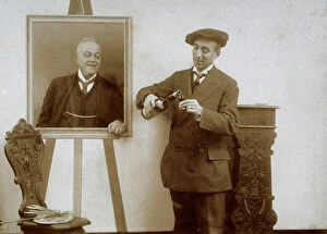 Images Dated 2nd February 2009: Humorous scene showing a painter who pours something to drink in a glass. On the left