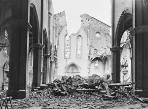 : Interior of the Basilica of San Francesco damaged by bombing, Bologna