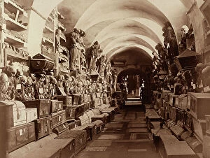 Images Dated 7th February 2012: Interior of the Capuchin Catacombs in Palermo. Numerous coffins are tidily arranged on both sides