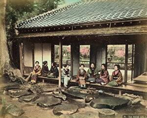 Images Dated 21st November 2011: Japanese girls on the veranda of a tea house