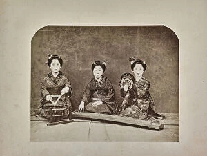 Japan: Japanese women in traditional clothes with musical instruments