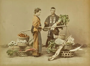 Japan: Japanese young couple with baskets full of fruit and vegetables