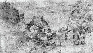 Images Dated 18th June 2009: Landscape with fortress, drawing attributed to Giorgione in the Boymans Museum in Rotterdam