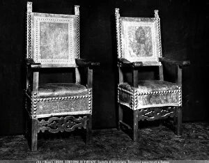 Images Dated 30th November 2009: Two large chairs that belonged to Galileo Galilei. Furniture found in the Vincigliata Castle