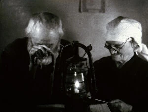 Images Dated 9th May 2011: 'Letter of the son', subkect 'The third age', Portrait of two elderly men next to a lantern