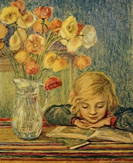 Images Dated 3rd March 2011: Little girl and flowers, painting, Leonardo Pizzanelli, Private collection