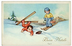 Images Dated 21st January 2008: lllustrated Christmas greeting post-card, on the front side, a Buon Natale inscription