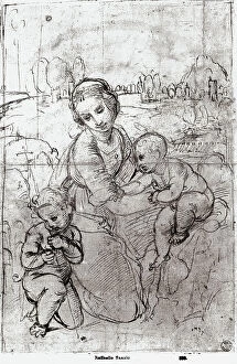 Images Dated 7th March 2008: Madonna and Child with the infant St. John. Drawing by Raphael