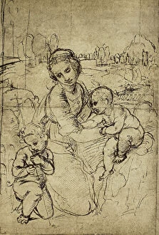 Images Dated 9th March 2011: Madonna and Child and Saint John (child), drawing by Raphael