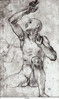 Images Dated 7th March 2008: Male nude with arm raised above his head. Drawing by Pontormo