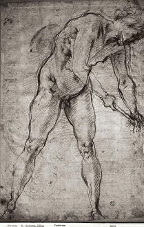 Images Dated 7th March 2008: Male nude with a stick. Drawing by Pontormo, in the Gabinetto dei Disegni e delle Stampe